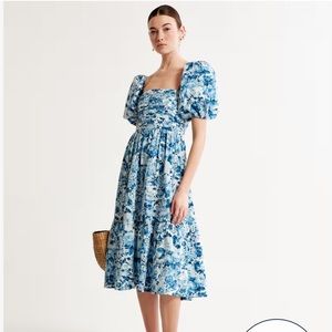Abercrombie & Fitch Emerson Poplin Puff Sleeve Midi Dress